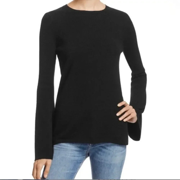 Aqua Sweaters - AQUA Cashmere Bell Sleeve Crewneck Sweater - Black - Size Medium